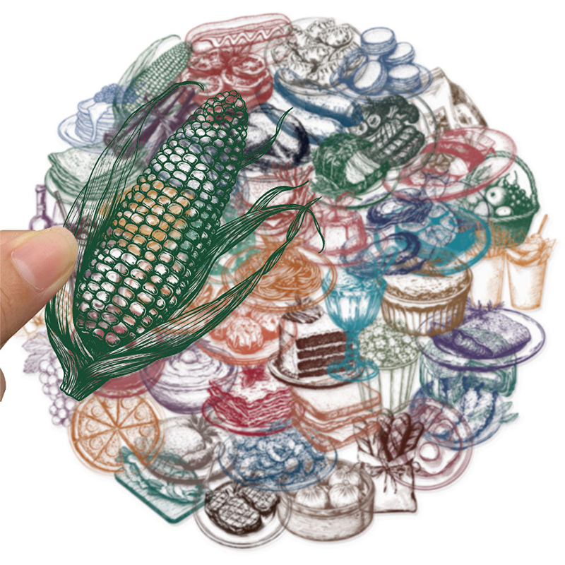 50PCS Retro Food Stickers Set  - Yummy Food Snacks review and price